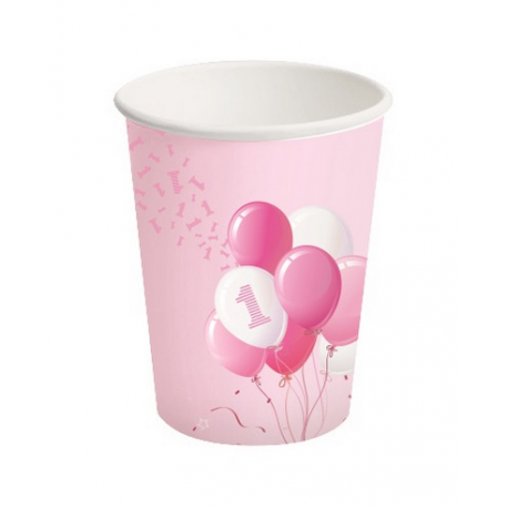 BICCHIERI 1° COMPLEANNO ROSA 250ml - 8 Pz.