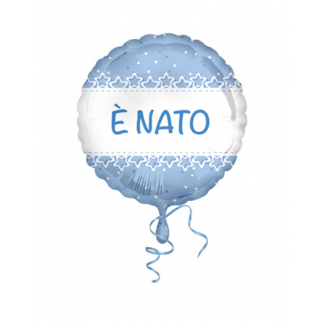 PALLONCINO MYLAR - FOIL \\"E' NATO\\" STELLE AZZURRE - 45cm