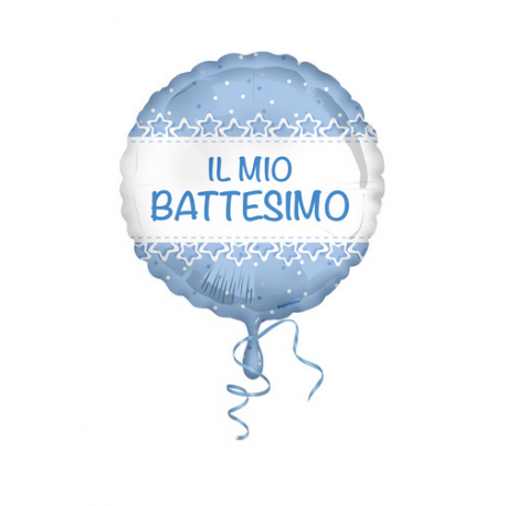 PALLONCINO MYLAR - FOIL \\"IL MIO BATTESIMO\\" STELLE AZZURRE - 45cm