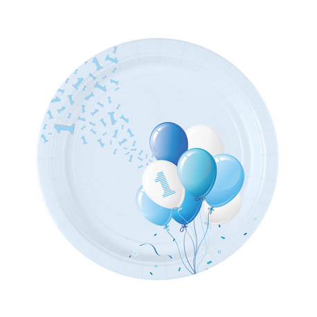 PIATTI 1° COMPLEANNO AZZURRI 18cm - 8 Pz.