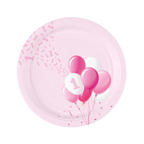 PIATTI 1° COMPLEANNO ROSA 18cm - 8 Pz.
