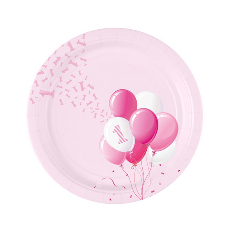 PIATTI 1° COMPLEANNO ROSA 23cm - 8 Pz.