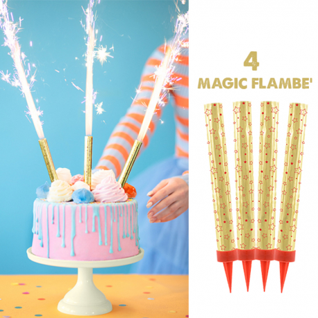 MAGIC FLAMBE' - CANDELE FONTANA DORATE PZ. 4 (da interno ed esterno - durata 60 sec.)