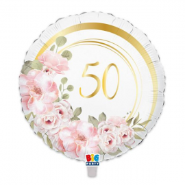 PALLONCINO 50° ANNIVERSARIO FLOREAL FOIL STANDARD Ø 45CM