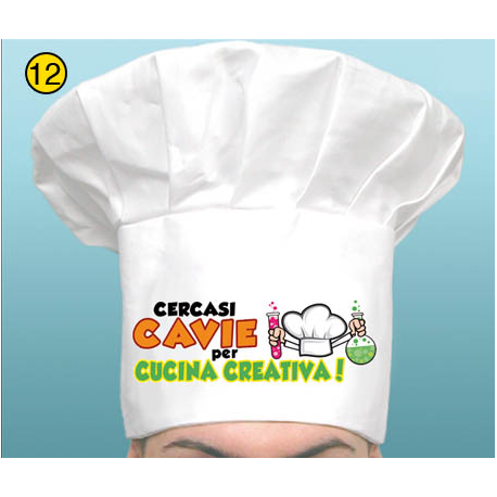 CAPPELLO CUOCO IN TESSUTO \\"CERCASI CAVIE PER CUCINA CREATIVA\\"
