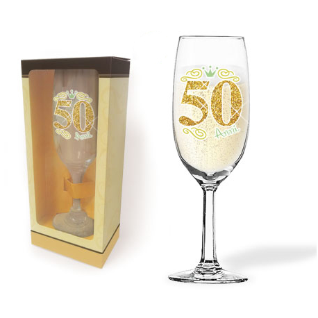 FLUTE GLITTER 50 ANNI h.19 cm CON SCATOLA REGALO