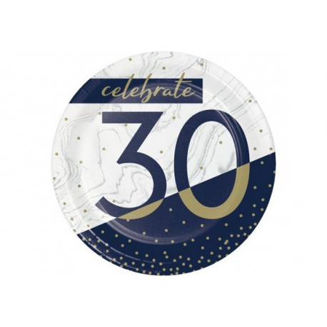 PIATTINI CELEBRATE 30 ANNI - NAVY & GOLD 18cm - 8 pz.