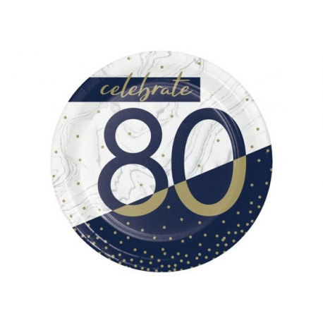 PIATTINI CELEBRATE 80 ANNI - NAVY & GOLD 18cm - 8 pz.