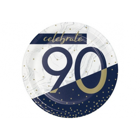PIATTINI CELEBRATE 90 ANNI - NAVY & GOLD 18cm - 8 pz.