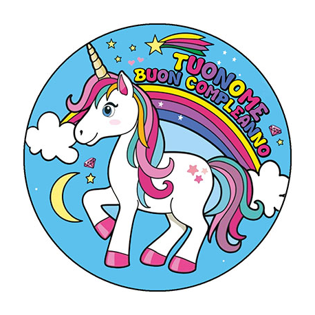 Cialda personalizzata UNICORNO tonda (stampa su fibra alimentare)