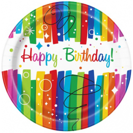 PIATTI RAINBOW HAPPY BIRTHDAY 23cm - 8 Pz.