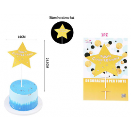 CAKE TOPPER "STELLA" GOLD BUON COMPLEANNO CON ILLUMINAZIONE LED