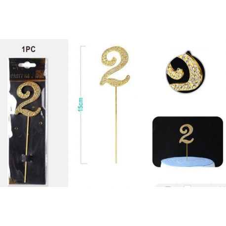 CAKE TOPPER NUMERO \\"2\\" ORO CON DIAMANTI 15cm