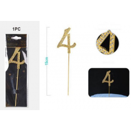 CAKE TOPPER NUMERO \\"4\\" ORO CON DIAMANTI 15cm
