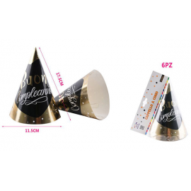 CAPPELLINI BUON COMPLEANNO ORO- NERO 6 Pz.