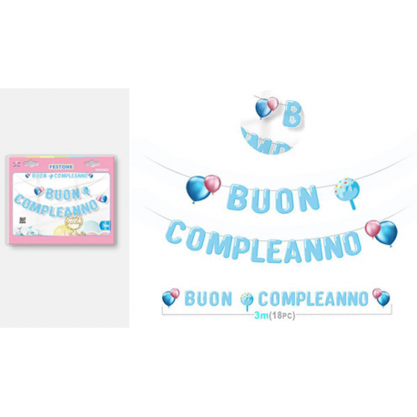 FESTONE BUON COMPLEANNO AZZURRO 3 mt
