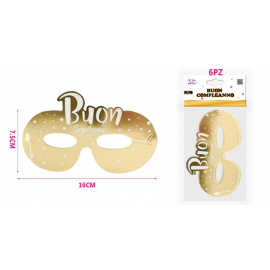 MASCHERINE BUON COMPLEANNO ORO - 6 Pz.