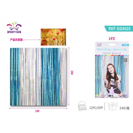 TENDA DECORATIVA AZZURRA E ARGENTO GLITTER h.2 mt x 1 mt