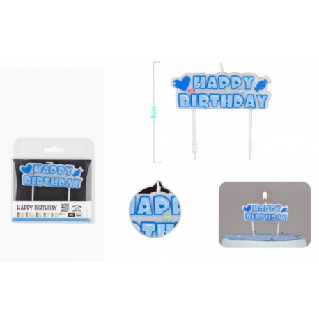 CANDELINA \\"HAPPY BIRTHDAY\\" CUORI E CARAMELLE AZZURRA