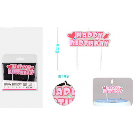 CANDELINA \\"HAPPY BIRTHDAY\\" CUORI E CARAMELLE ROSA