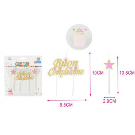 CANDELINA \\"HAPPY BIRTHDAY\\" GLITTER CON STELLE ROSA