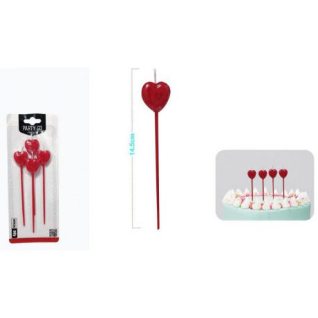 CANDELINE CUORI ROSSI 4 PZ. 14,5cm