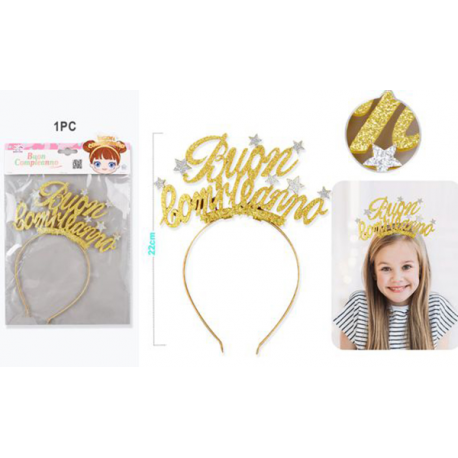 CERCHIETTO BUON COMPLEANNO GLITTER ORO