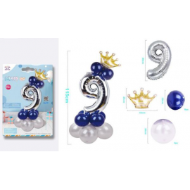 SET CENTROTAVOLA PALLONCINI MYLAR N.9 ARGENTO