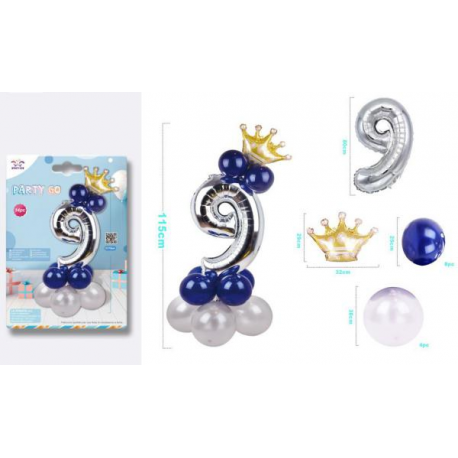 SET CENTROTAVOLA PALLONCINI MYLAR N.9 ARGENTO