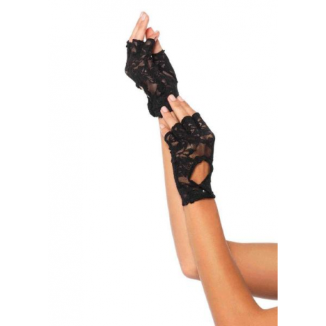 GUANTI LACE KEYHOLE IN PIZZO NERO - Leg Avenue