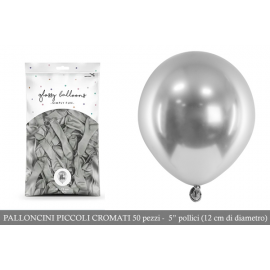 PALLONCINI PICCOLI CHROME ARGENTO - Pz.50 - ø cm.12 (glossy balloons)