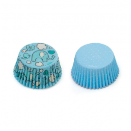 PIROTTINI PER CUPCAKES - ELEFANTINO E POIS AZZURRI 50x32mm PZ.36