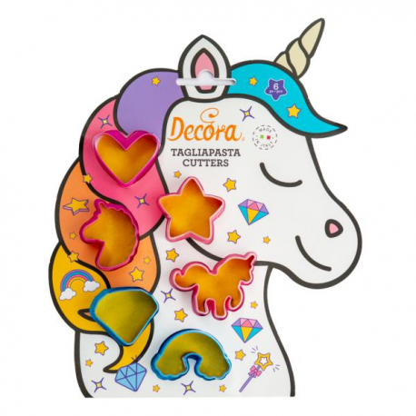SET 6 MINI TAGLIAPASTA UNICORNO IN PLASTICA