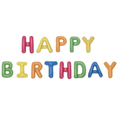 SCRITTA MYLAR \\"HAPPY BIRTHDAY\\" COLORATO - GONFIAGGIO SOLO ARIA