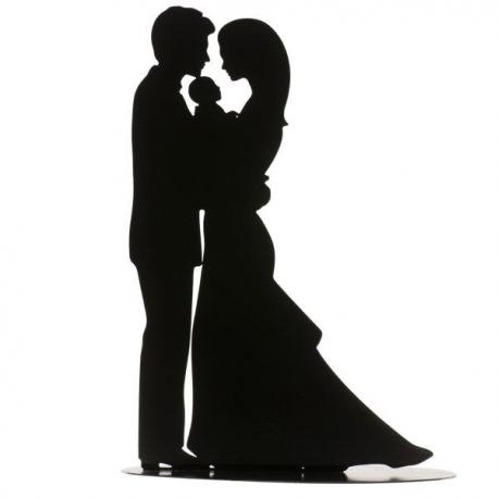 CAKE TOPPER METALLO NERO \\"SPOSI CON BIMBO\\" 18cm