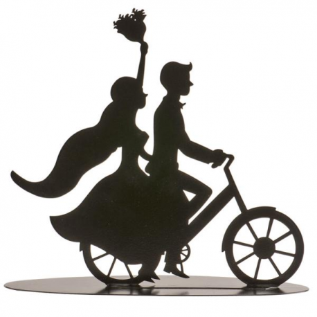 CAKE TOPPER METALLO NERO \\"SPOSI IN BICICLETTA\\" 18cm