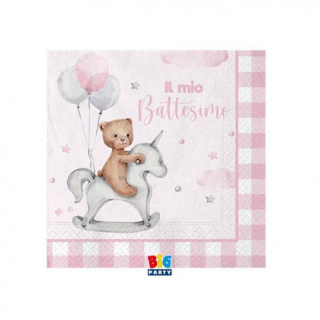 TOVAGLIOLINI BATTESIMO ROSA TEDDY BEAR 20 pezzi 25x25