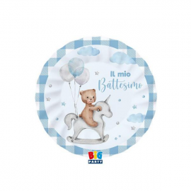 PIATTINI BATTESIMO AZZURRO TEDDY BEAR 8 pezzi 20cm
