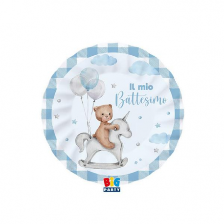 PIATTINI BATTESIMO AZZURRO TEDDY BEAR 8 pezzi 20cm