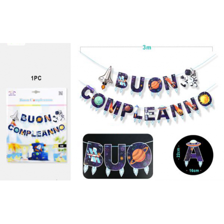FESTONE BUON COMPLEANNO COLORATO "SPAZIO" 3 mt