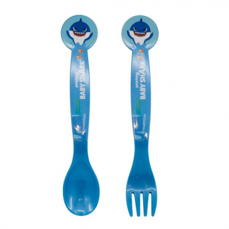 SET 2 PZ. POSATE BABY SHARK in plastica riutilizzabile