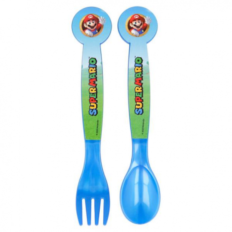 SET 2 PZ. POSATE SUPER MARIO in plastica riutilizzabile