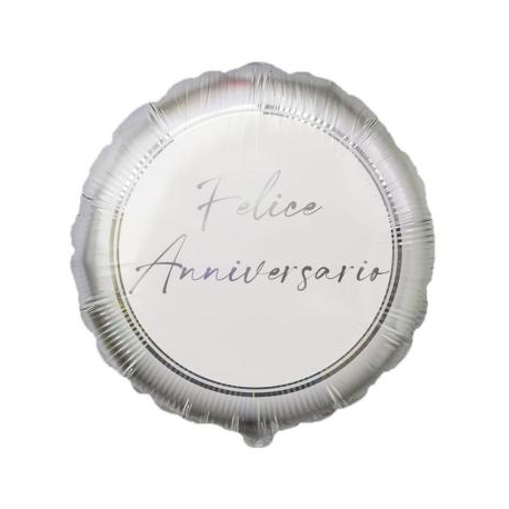 PALLONCINO TONDO FELICE ANNIVERSARIO ARGENTO FOIL STANDARD ø 45cm