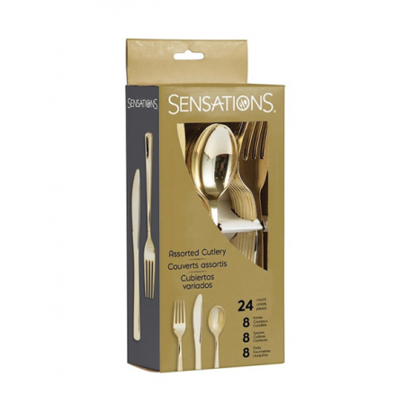 POSATE ASSORTITE IN PLASTICA ORO METALLIZZATO 24 PZ. (riutilizzabili)