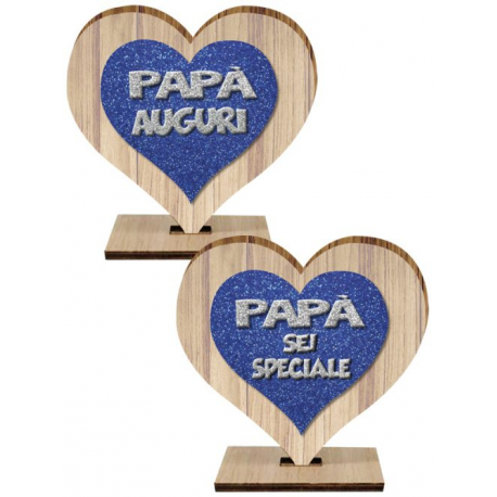 CUORE DA TAVOLO GLITTER PAPA' IN LEGNO