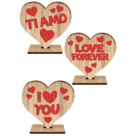 CUORE DA TAVOLO ø 10 cm IN LEGNO E GLITTER