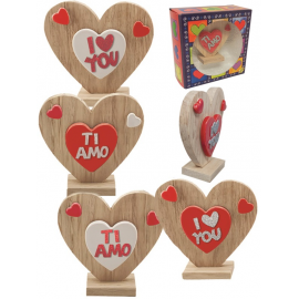 CUORE IN LEGNO E CERAMICA ø 10 cm CON APPLICAZIONI GLITTER