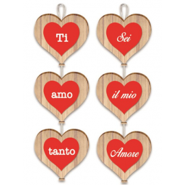 CUORI IN LEGNO DA APPENDERE CON SCRITTE H.37 cm