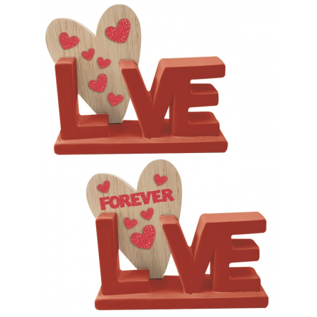 SCRITTA LOVE IN CERAMICA E CUORE IN LEGNO