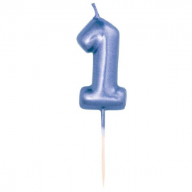 CANDELINA NUMERO 1 METAL BLU MINI